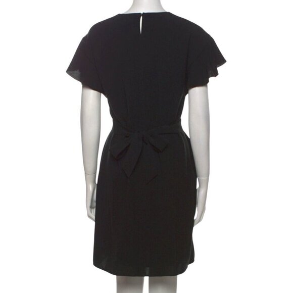 Lafayette 148 Luxury Designer V-Neck Black Ruffle Mini Dress Womens Small Petite - Picture 2 of 8